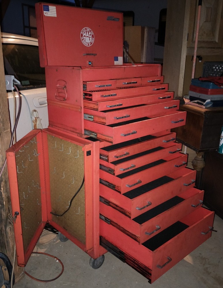 RARE! (3)1973 MAC TOOL BOXES (1) 7 Drawer (1) 6 Drawer & (1)Side Cabinet Rolling