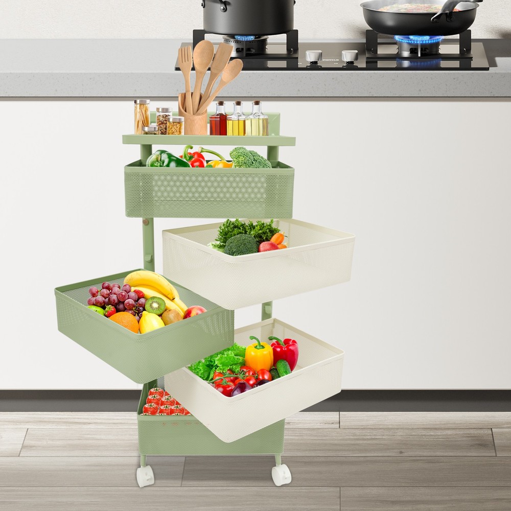 Rotating Storage Rack W/ Rotating Basket Rotating Kitchen Storage Cart W/ Wheel
