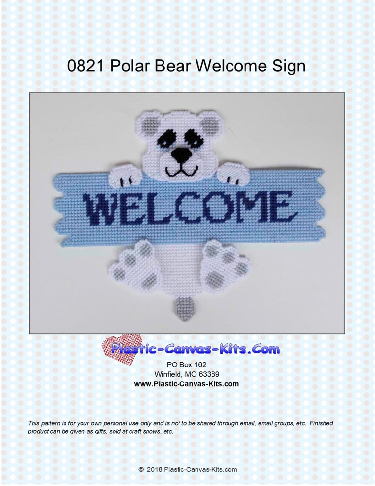 Polar Bear Welcome Sign- Plastic Canvas Pattern or Kit
