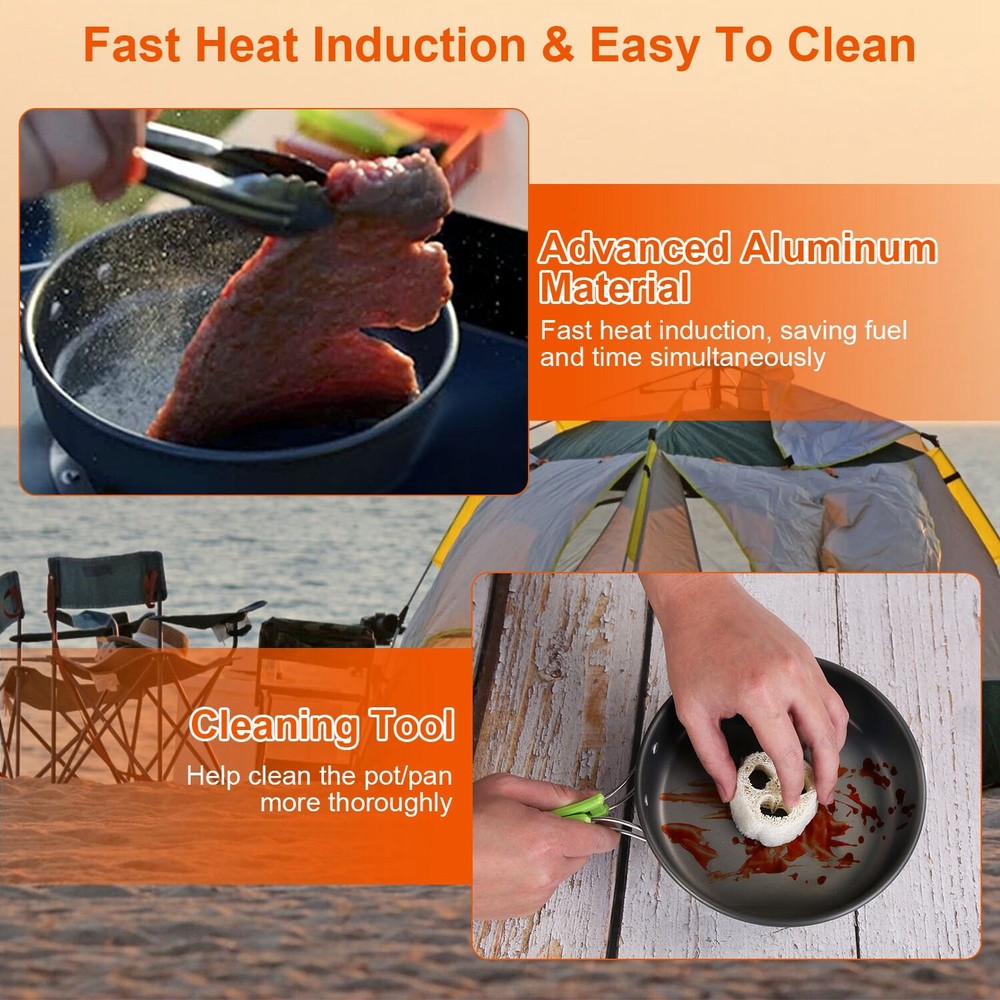 Camping Cookware Mess Kit, Backpacking Cookware Set, Camping Pots & Stove