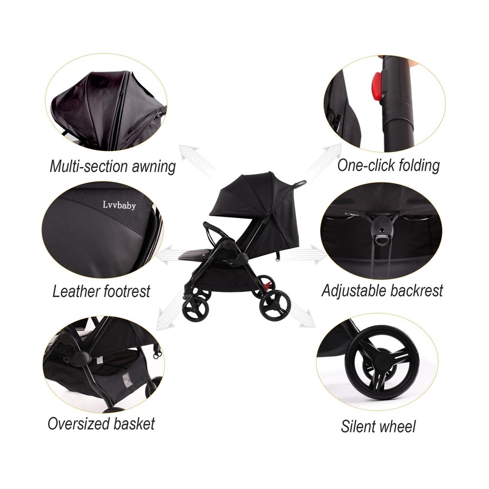 Double Stroller with Adjustable Large Canopies, Double Seats Lightweight Stro...