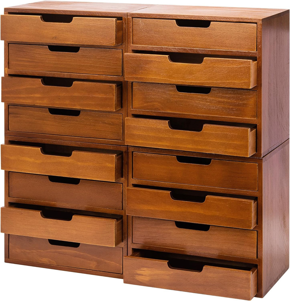 Modern Mahogany 4-Pack Desktop Drawer Organizer - Stackable Storage Solution