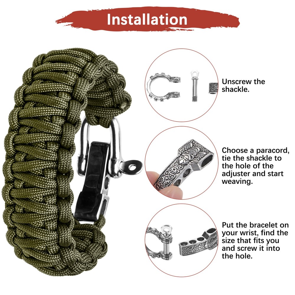 5-Pack Paracord Bracelet Shackle Buckle Pattern Type [Silver, Flat Head]