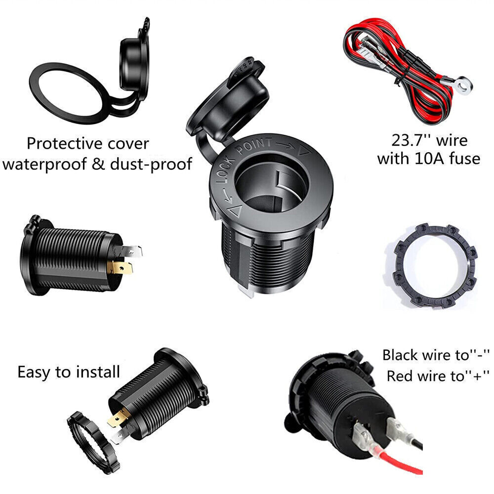 2Sets Cigarette Lighter Socket Power Outlet Socket Receptacle Car Motorcycle ATV