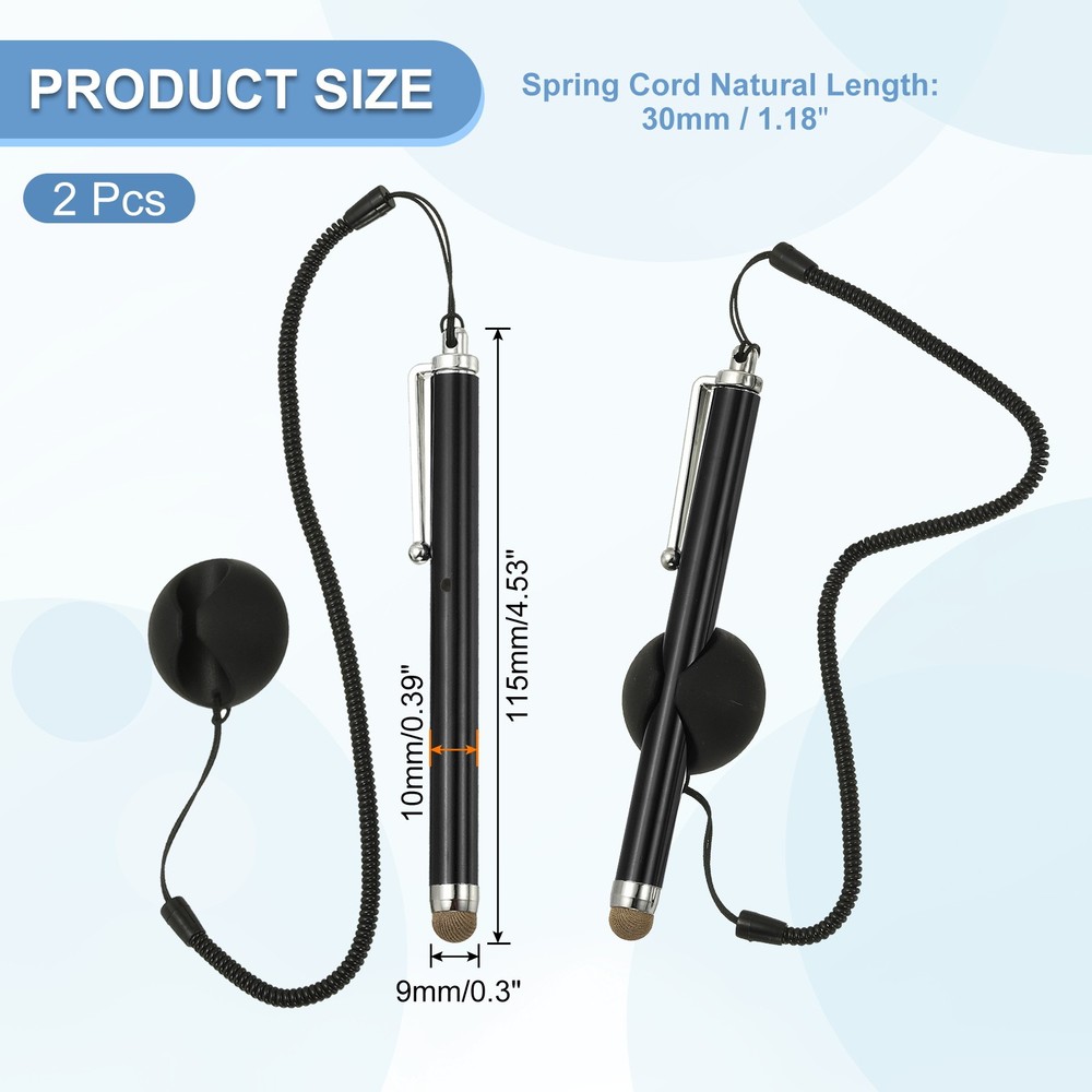 2 Pcs Screen Capacitive Pen with Spring Rope Fixing Dock Black