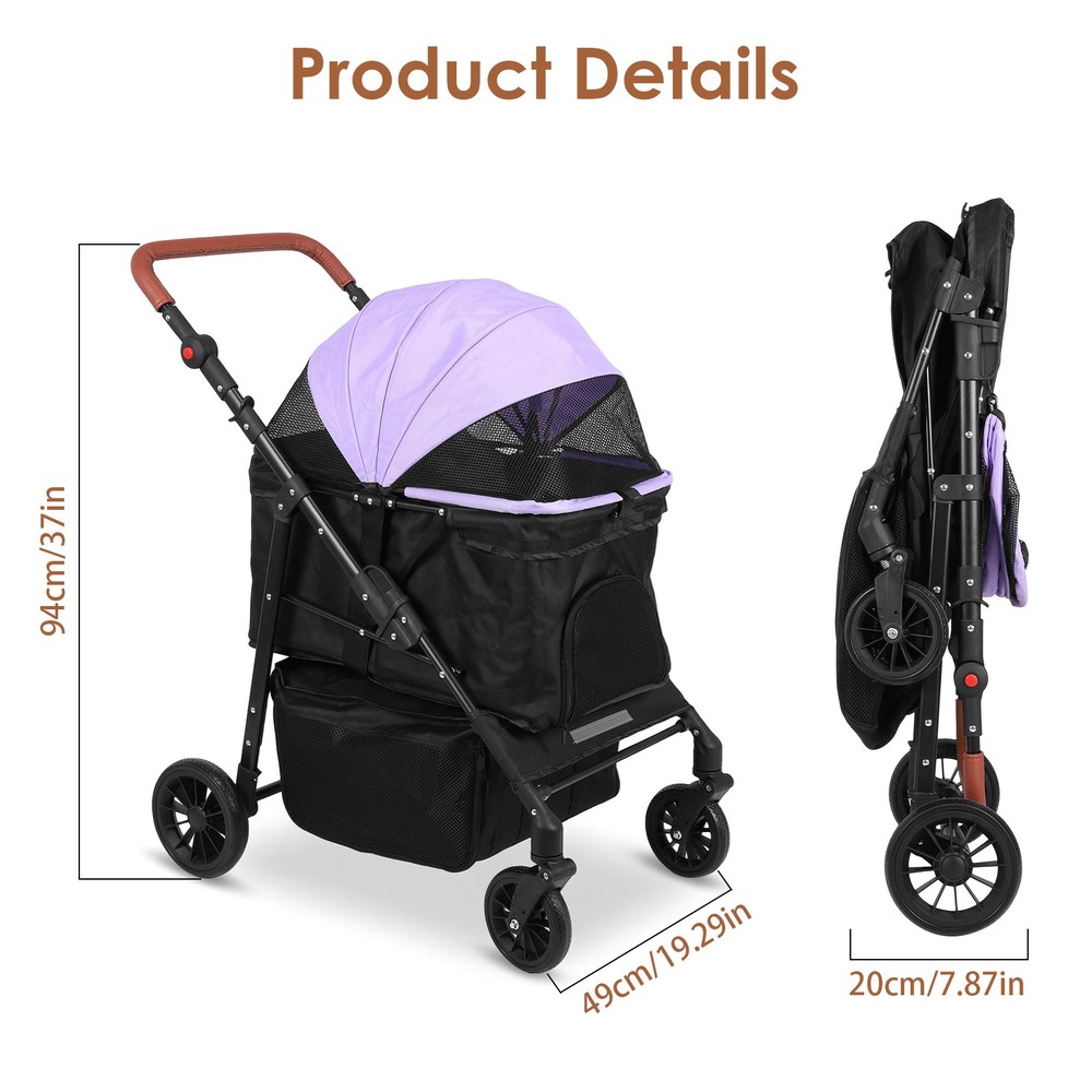 Pet Stroller Removable Cushion & Reflective Strips for Small Medium Dogs Cats