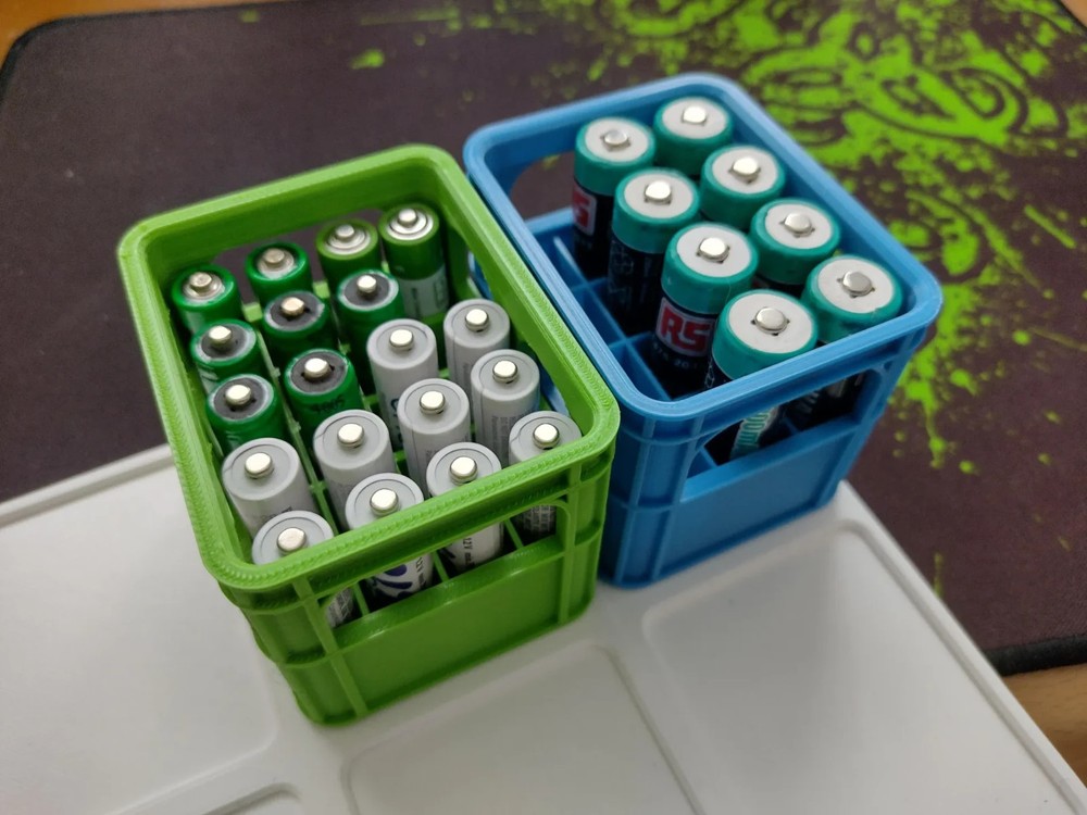 Multi Color Stackable Crate Battery Holder for AA, AAA, Optional Crate Tray
