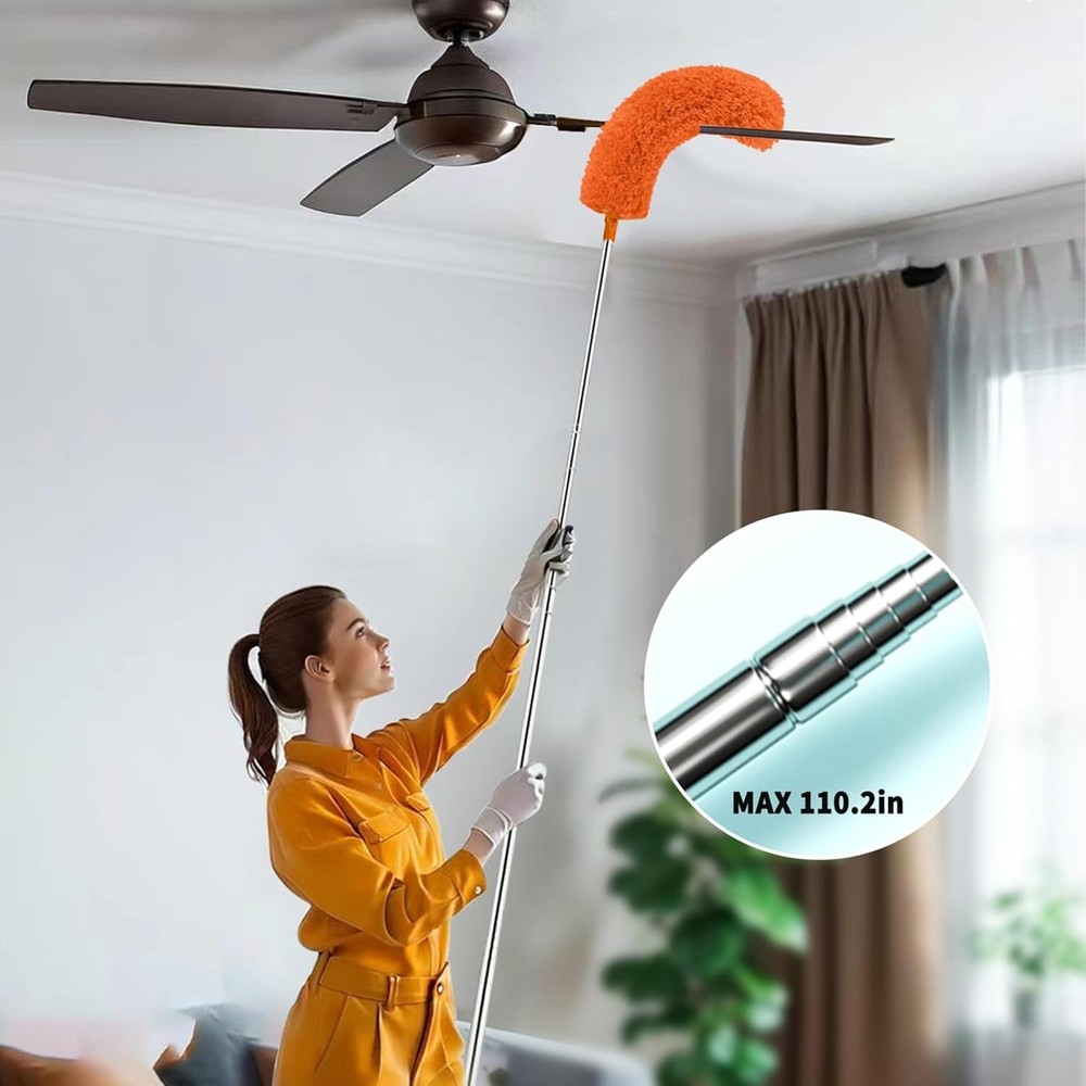 Extendable Cobweb Duster Kit with Telescoping Pole and Microfiber Head for Hi...
