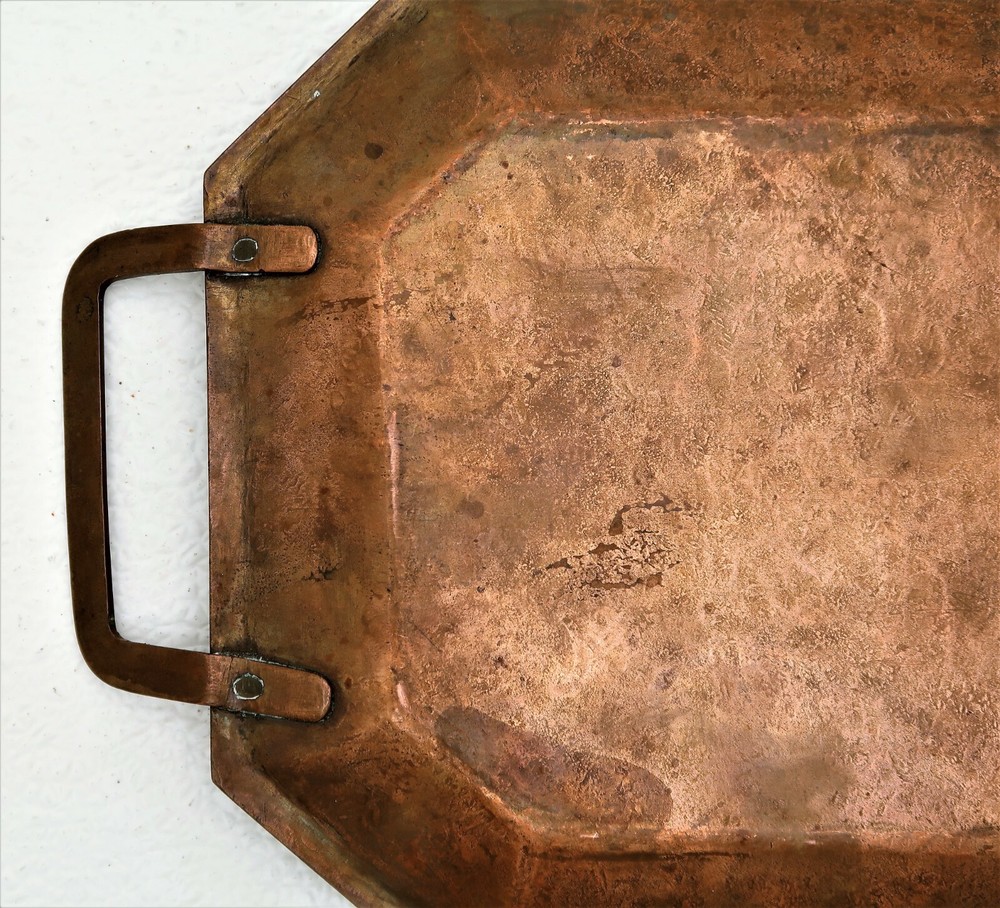 Cairo Ware Silver Inlay copper Octagonal Serving Tray with Two Handles