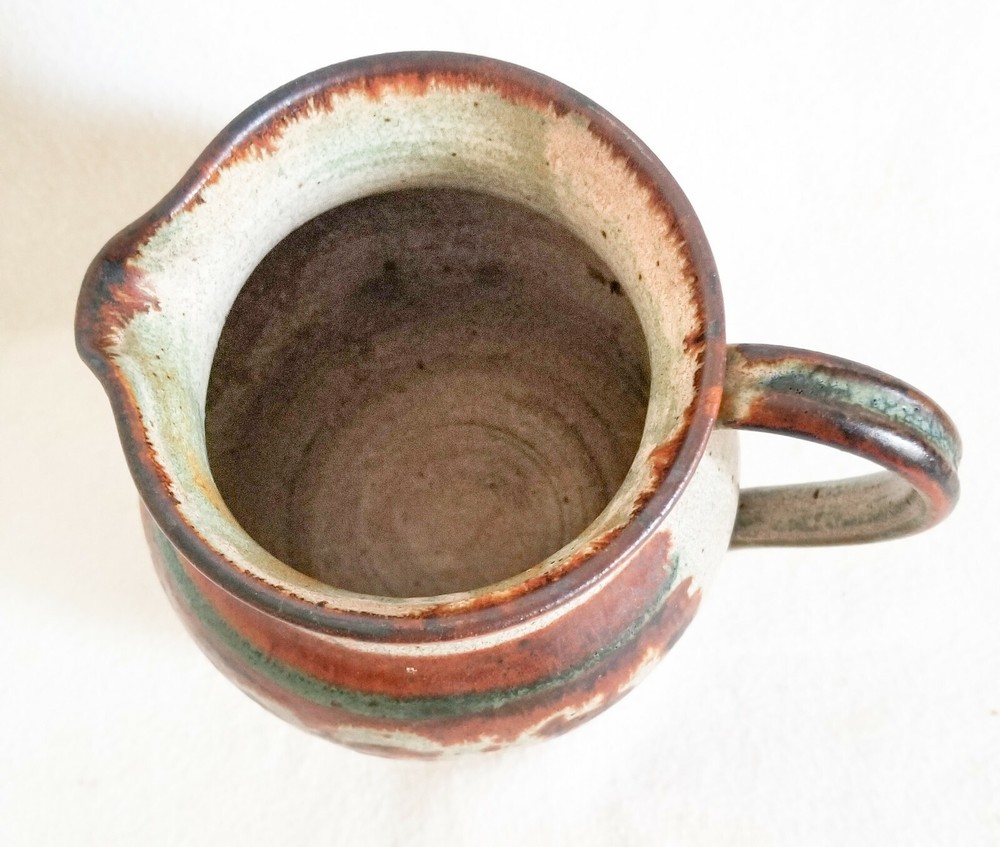 Pottery Pitcher Vase 6" Rustic Clay Grey and Brown Signed