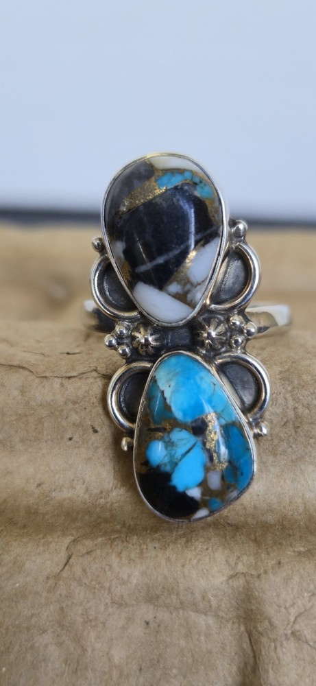 925 Sterling Silver Turquoise Adjustable Ring Western, Boho Style