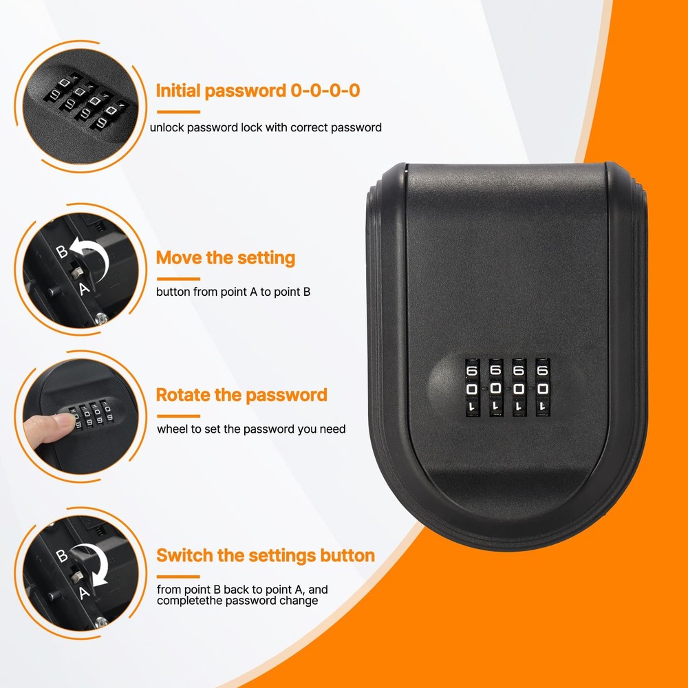 Wall Mount & Magnetic Key Lock Box with 4-Digit Combination Code - Black Heav...