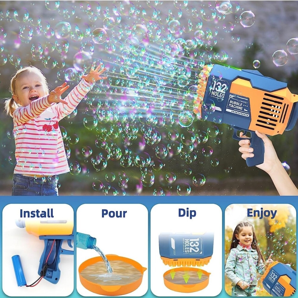 Bubble Machine Gun with Lights Bubble Solution Toddlers Boys Birthday Gift