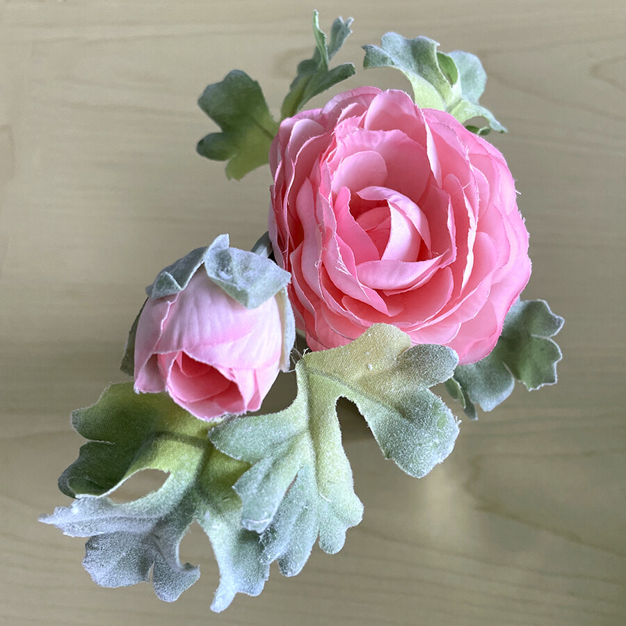 9" Ranunculus in Mercury Glass Vase