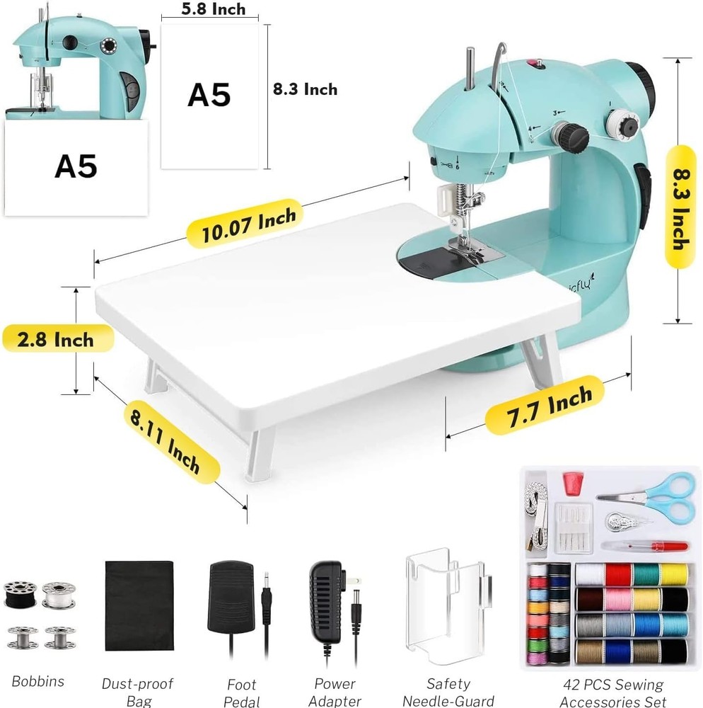 Mini Sewing Machine with Extension Table, Dual Speed Portable Sewing Machine ...