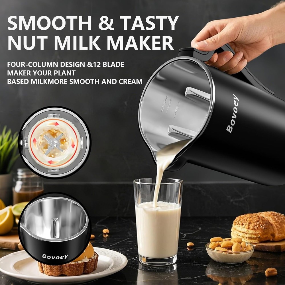 40oz Automatic Nut Milk Maker with Delay Timer & Self-Clean – Ideal for Families