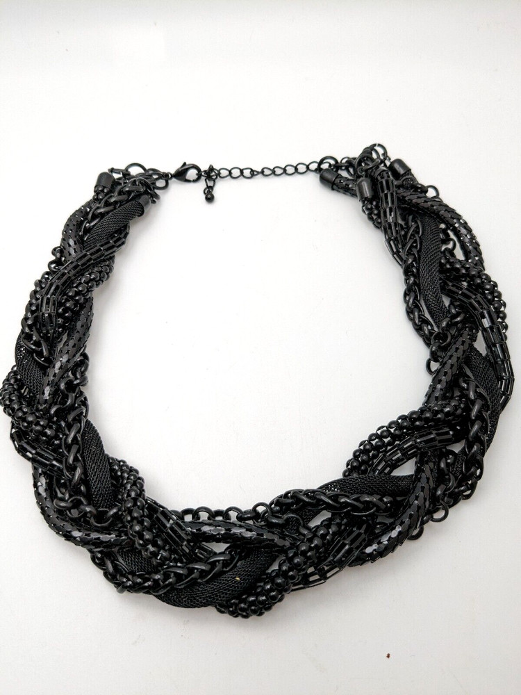 Unsigned Braided Statement Necklace six Black mesh chains 17"+3" extension