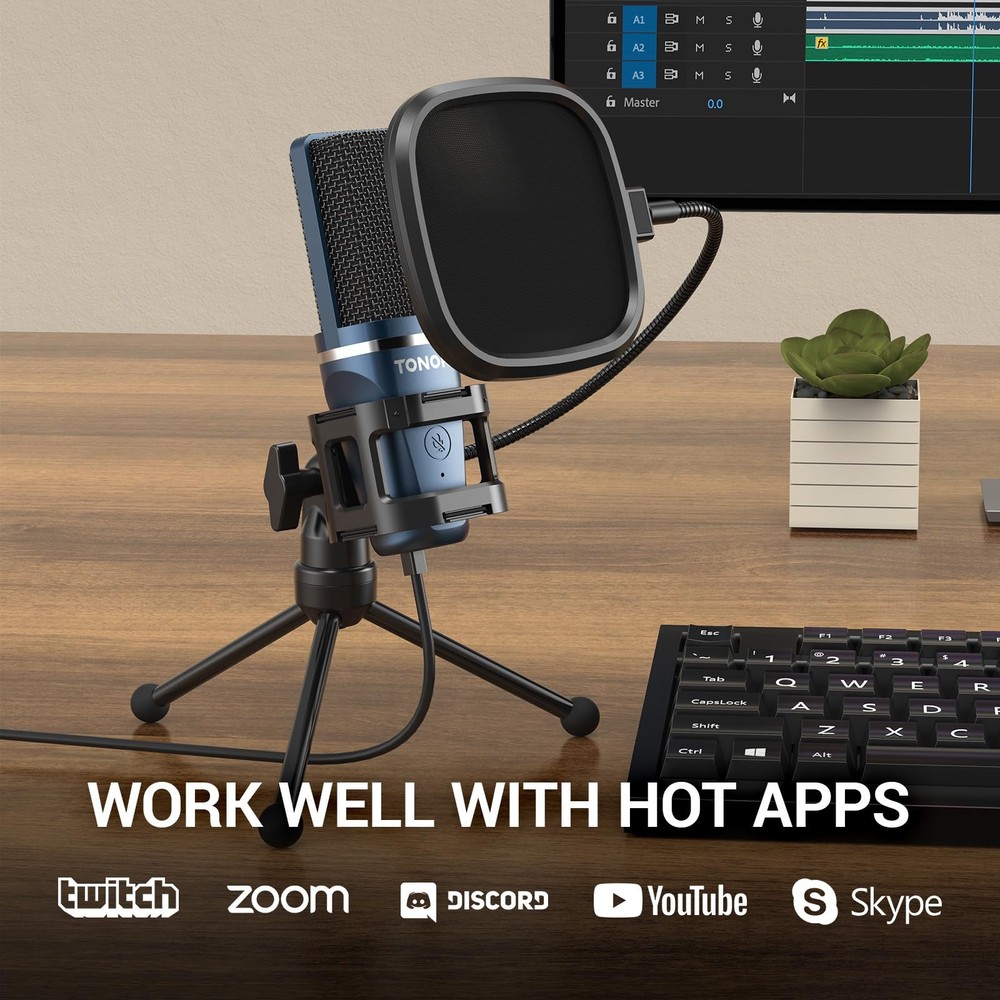 TC-777 Podcast Microphone, USB Computer Microphone, Cardioid Condenser PC Mic...