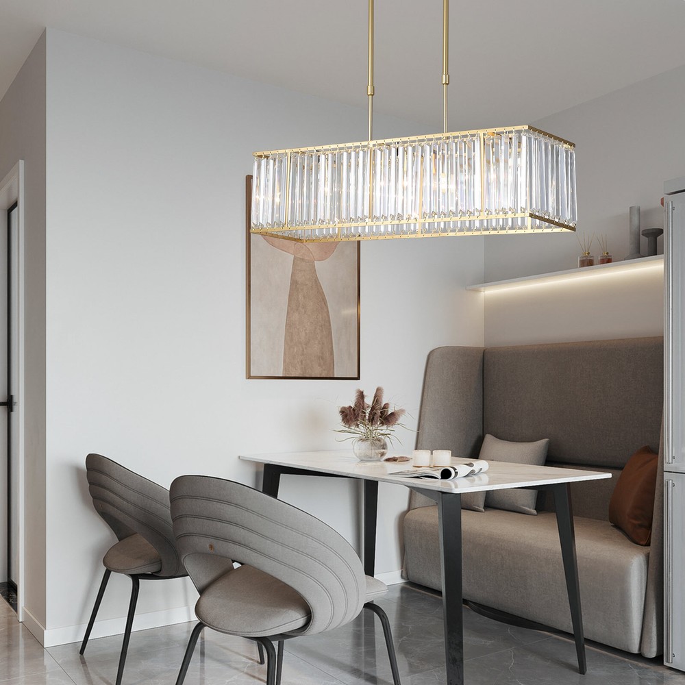 Modern 33.5" Rectangular Crystal Chandelier Pendant Lamp Ceiling-Light Fixture