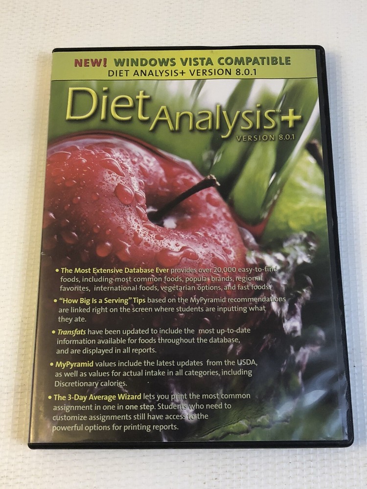 Diet Data Analysis Plus + Version 8.0.1 CD-ROM Windows Mac XP Vista 7 Wadsworth