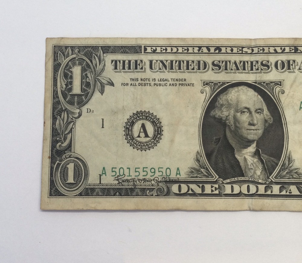 1963 $1 Federal Reserve Note Boston Error Overprint & Alignment Issue