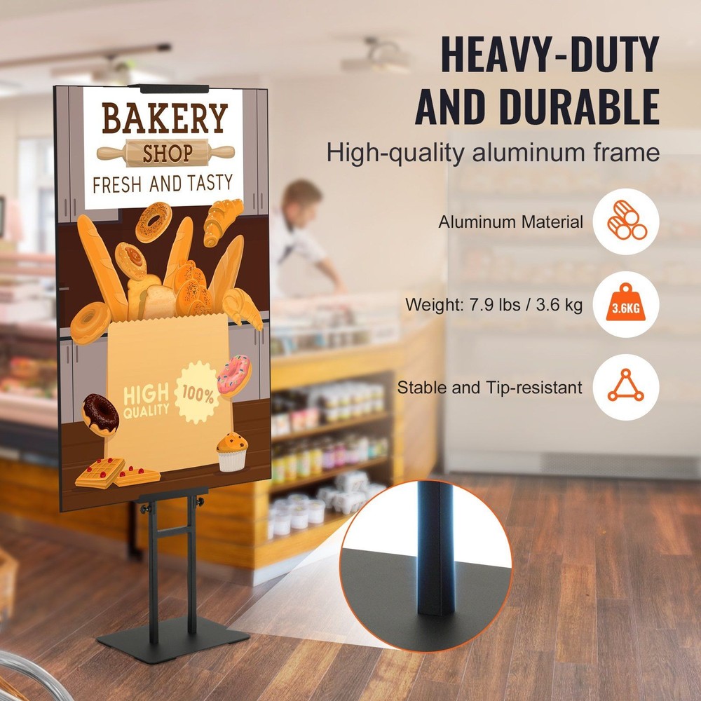 Shock-Absorbent Base Poster Stand Adjustable 75in Double-Sided Function