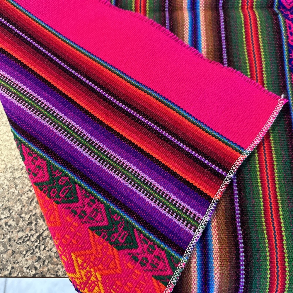Peruvian Woven Blanket - Boho Tapestry ~59"X 39" Colorful Wool Tablecloth