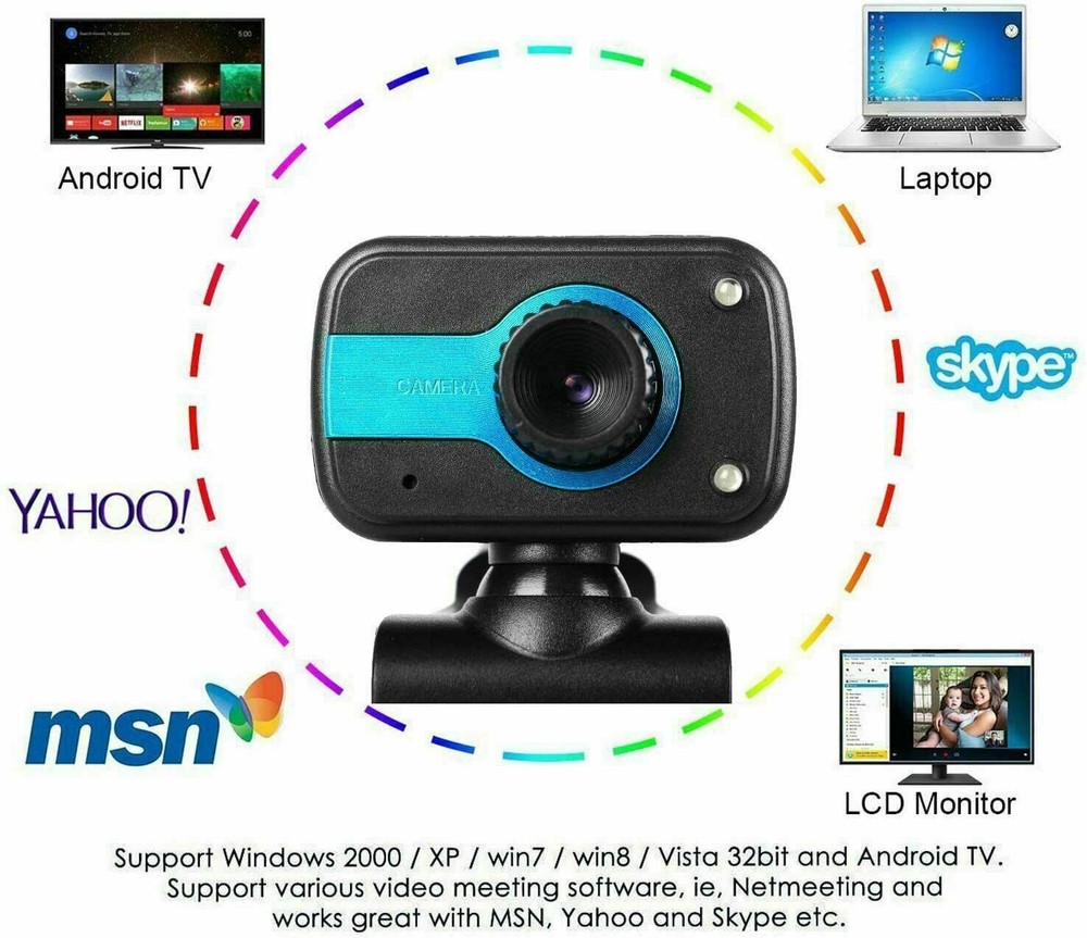 HD Webcam USB Computer Web Camera For PC Laptop Desktop Video Cam W/ Microphone
