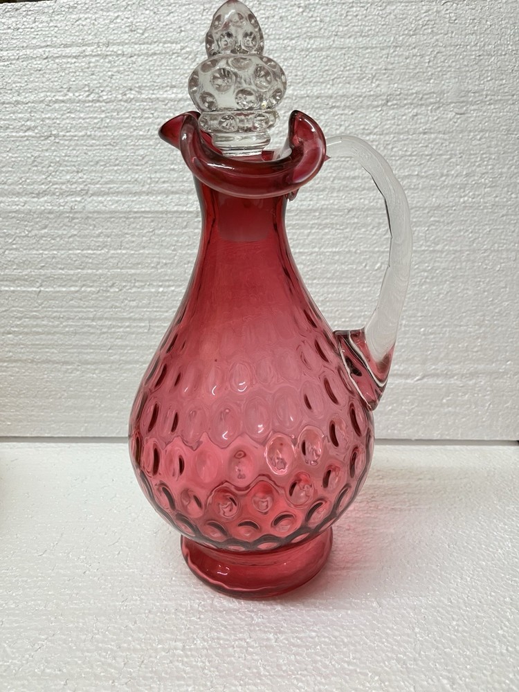 Fenton cranberry thumbprint wine decanter 12”