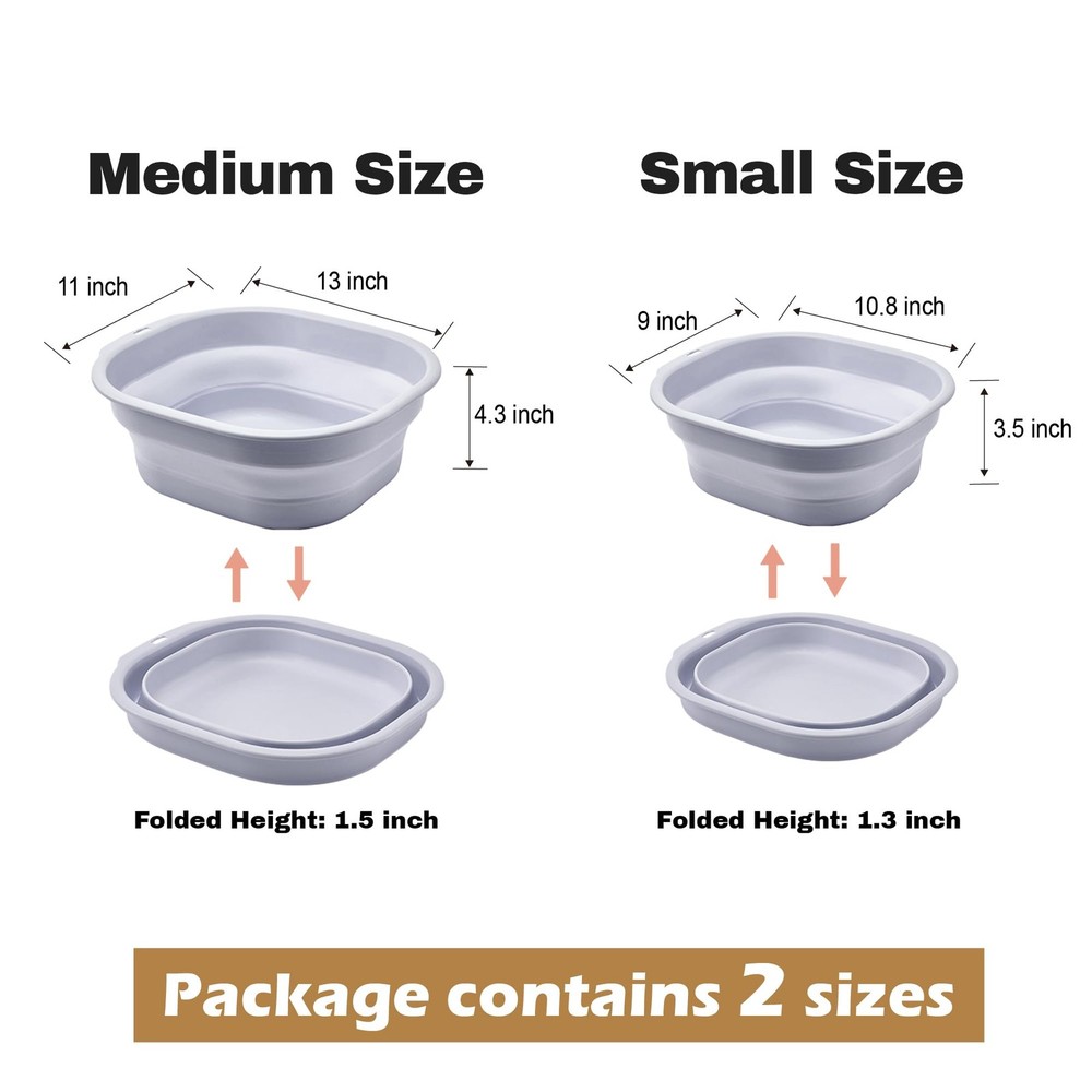 Daimix Collapsible Wash Basin Set of 2, Foldable Small/Medium