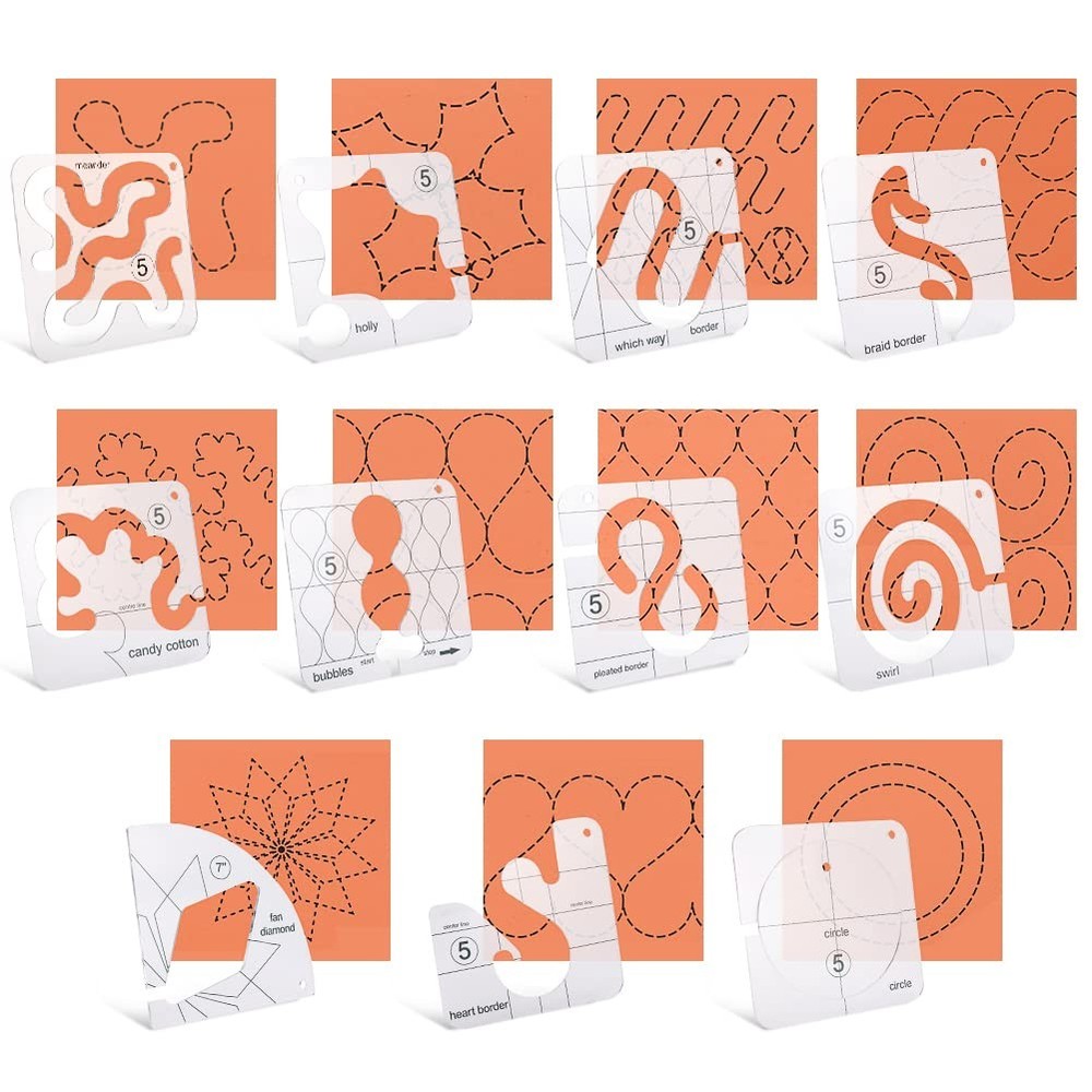 14 PCs Free Motion Quilting Template Set Includes 11 Templates Small