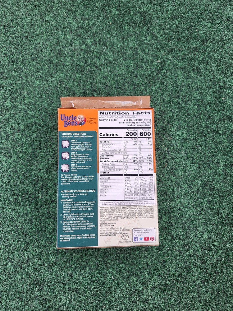 Opened Empty Uncle Ben’s Discontinued Logo Long Grain & Wild Rice Box action bin