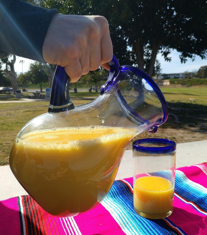 Mexican Glass Pitcher 84oz Hand Blown