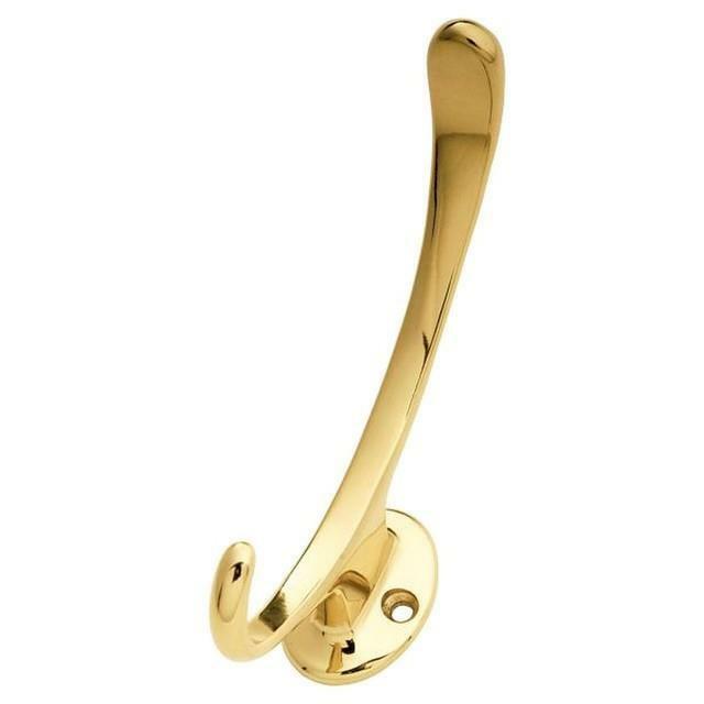 Solid Brass Curved Coat Robe Decorative Hook, Polished Brass, Hickory P27325