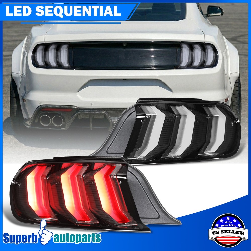 Black LED Tail Lights  For 2015-2023 Ford Mustang+Sequential Tube Brake Lamps