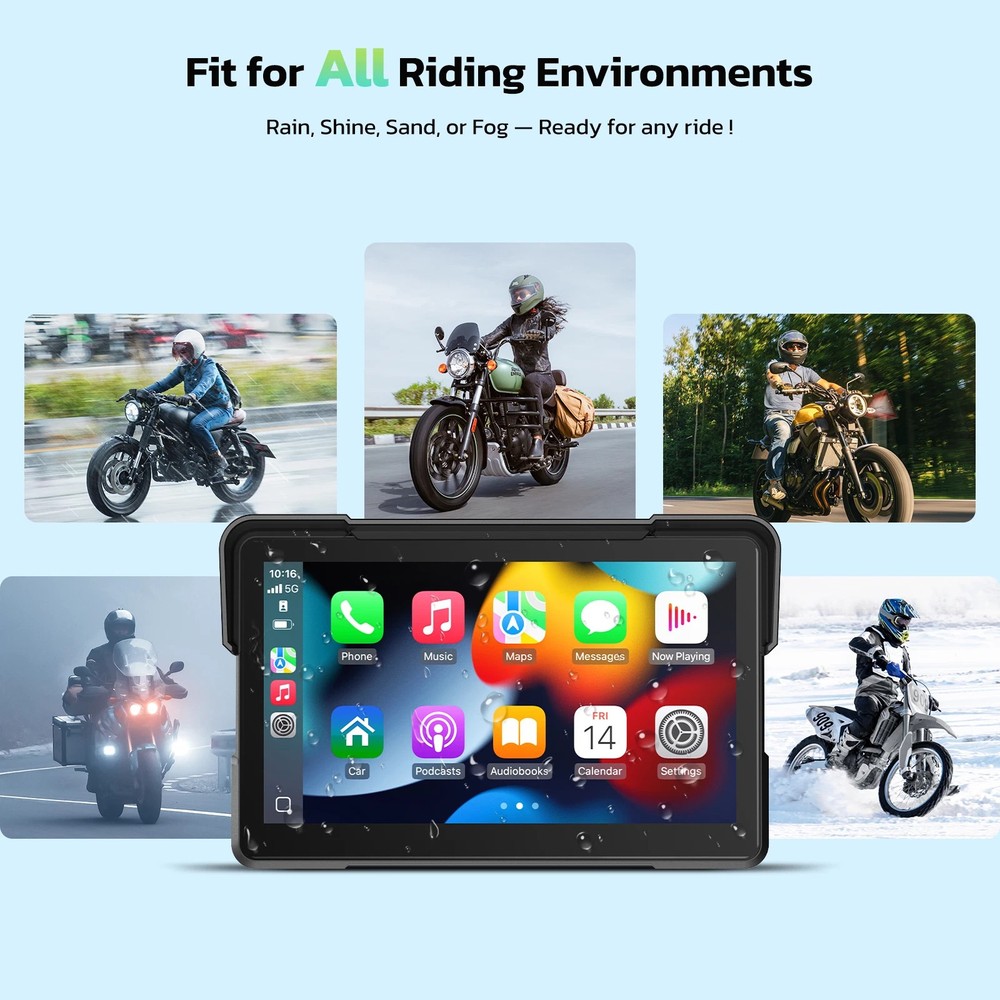 Motorcycle 7" GPS Navigator Wireless CarPlay Android Auto Dual Bluetooth Camera