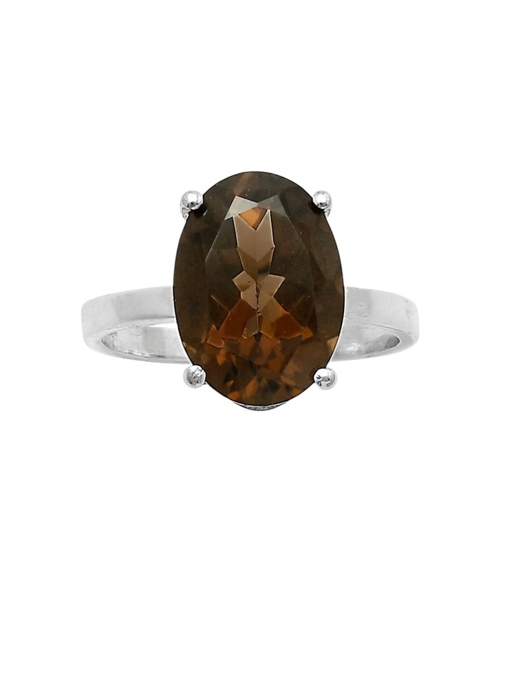 Smoky Topaz Solid 925 Sterling Silver Ring 8.5