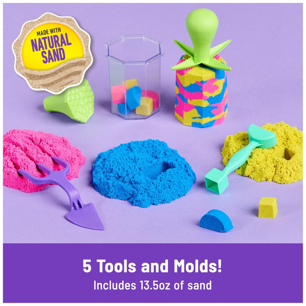 Squish N’ Create Playset 13.5oz Play Sand (Blue, Yellow & Pink) 5 Tools Stocking