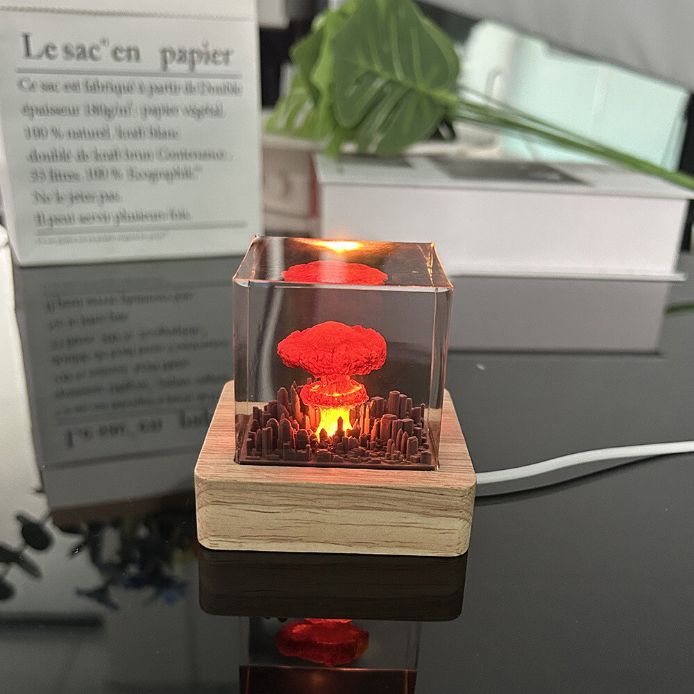 Mushroom Cloud Resin Night Light – Artistic Decor with LED Base