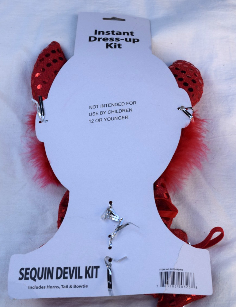 Red Sequin Devil Kit Devil Horns Tail Bow-Tie Halloween Costume Accessory Kit