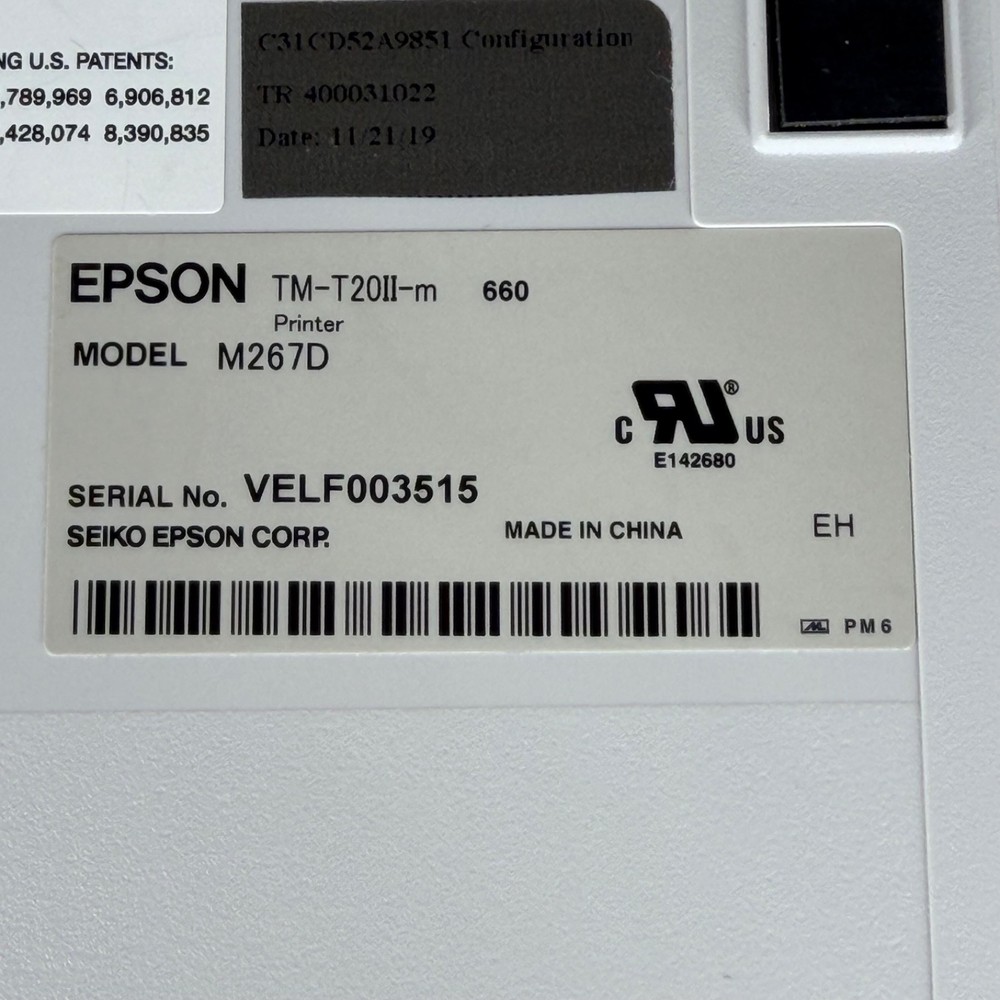 Epson TM-T20II-M Thermal Receipt Printer M267D USB Serial Starter Bundle 3” Roll