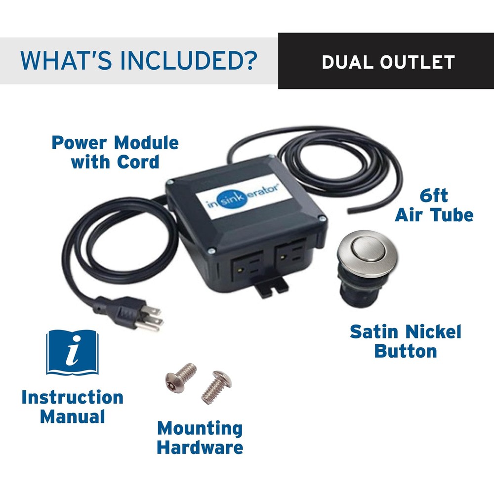 InSinkErator Garbage Disposal Air Switch Kit, Single Outlet, Satin Nickel