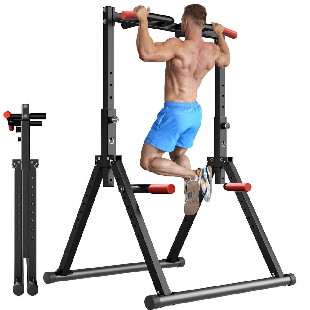 Foldable Power Tower Pull Up Bar Dip Station, Pull Up Bar Standing for Home G...