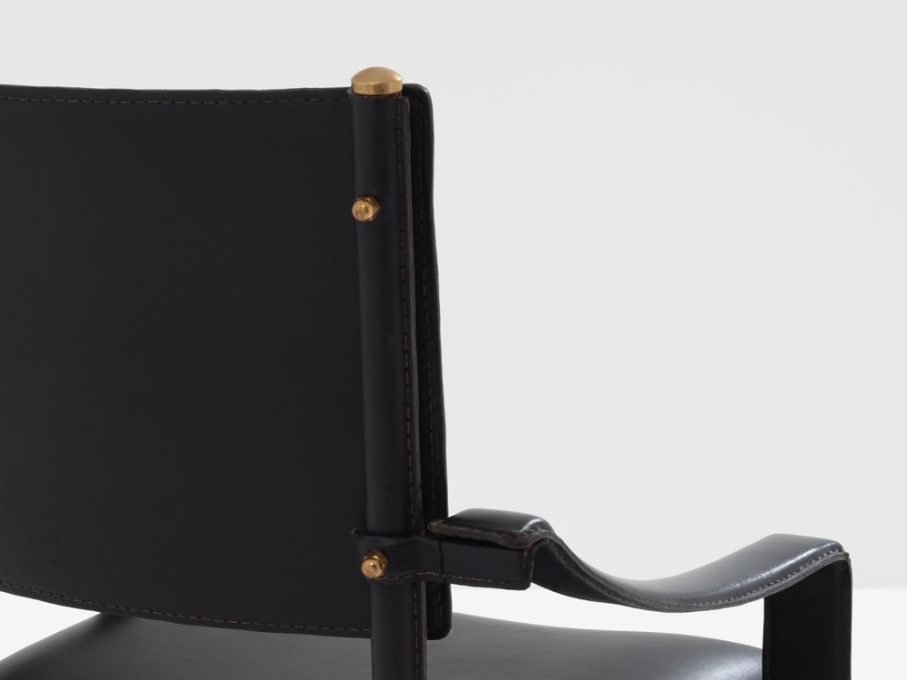 Jacques Adnet saddle-stitched leather brass desk chair 1950