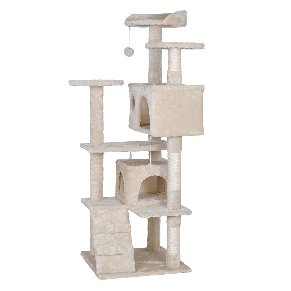 55 Inch Cat Tree Multi Level Tower Condo Activity Center Scrathching Post Beige