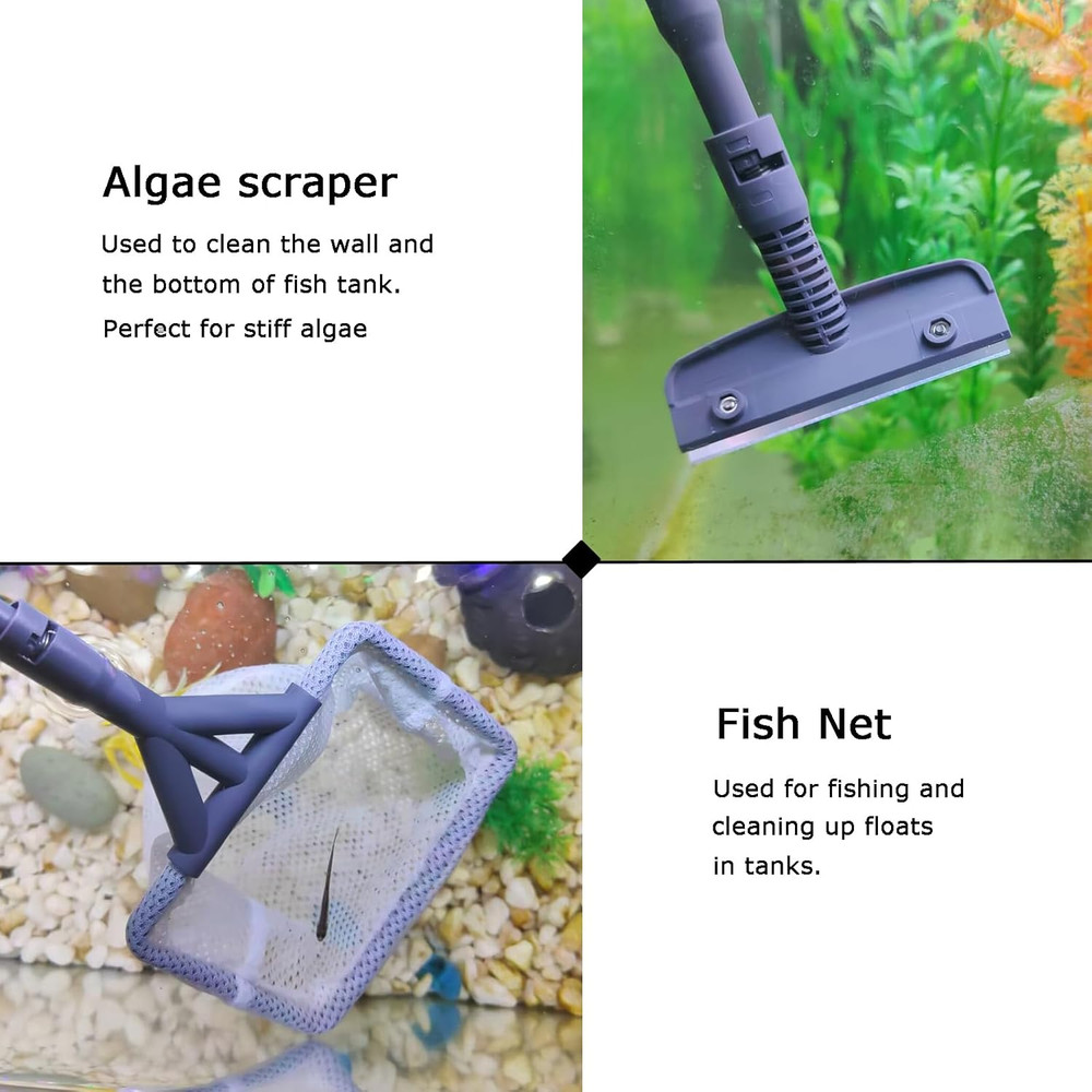 6 in 1 Fish Tank Cleaning Tools, Aquarium Cleaner Set with Handle, Algae Scraper