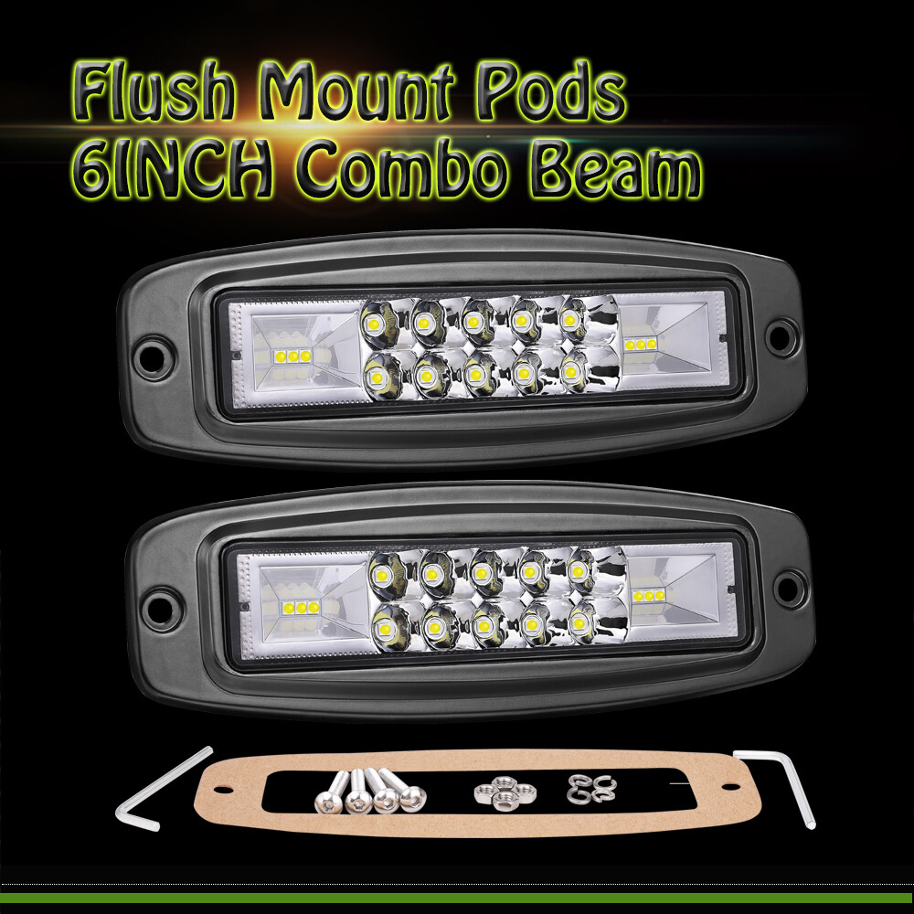 2X 7" Flush Mount LED Pods Work Light Bar Combo Driving Reverse Off Road UTV 12V
