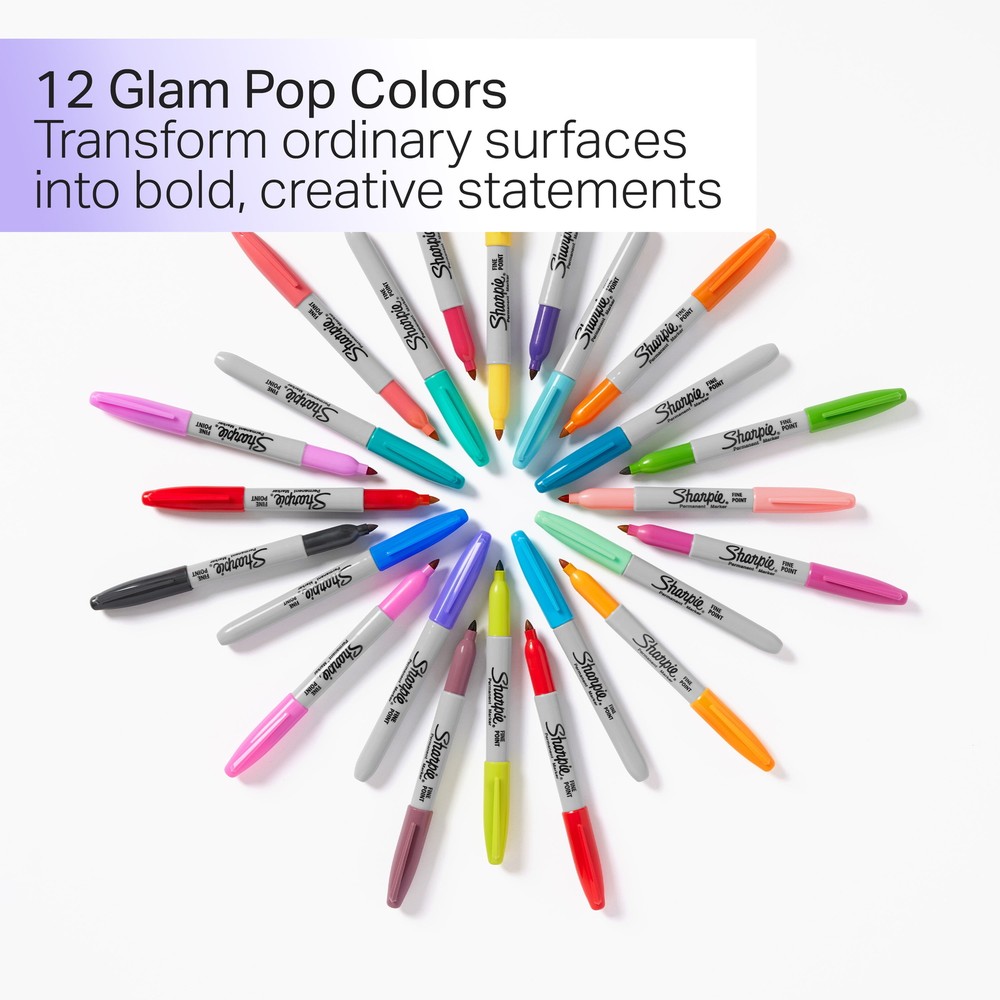 Sharpie Glam Pop Permanent Markers, Fine Point, 12 Count