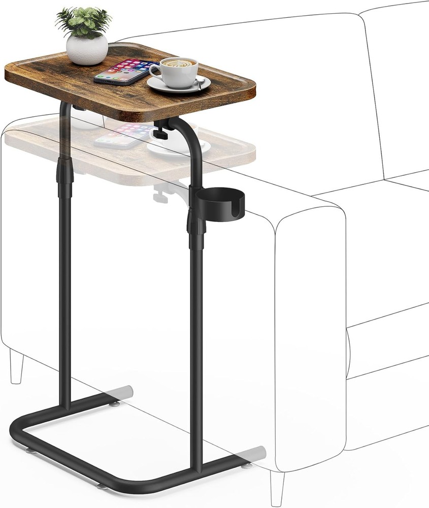 C Shaped End Table W/ Tiltable Surface Adjustable Height Side Table Slide Under