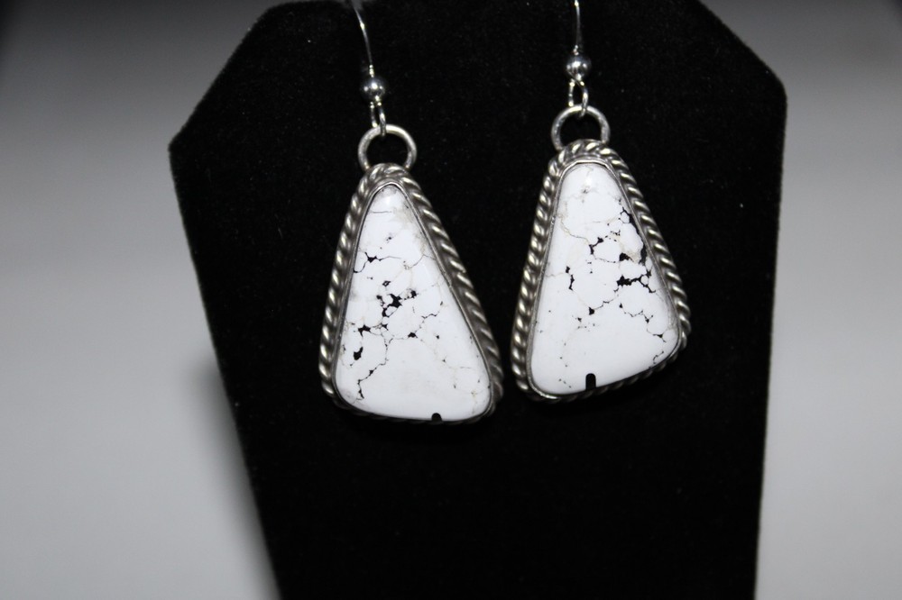 White Buffalo And Sterling Silver Dangle Earrings.
